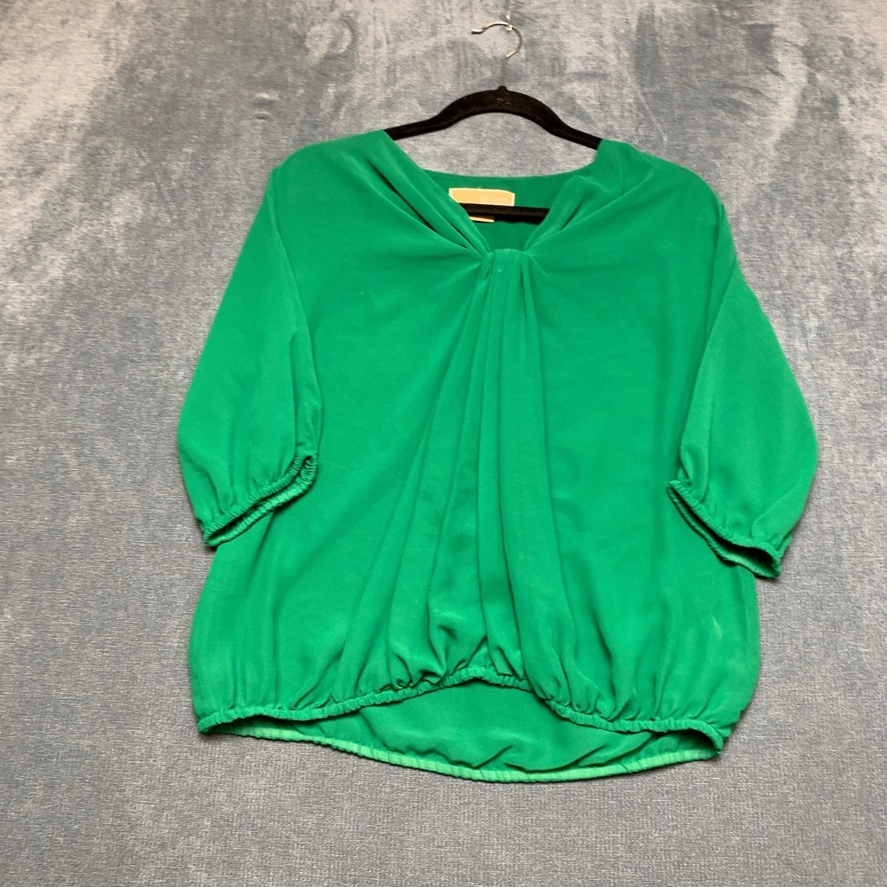 Michael Kors Blouse Top Women's XS Green Balloon Sleeve Twist Front Minimalist